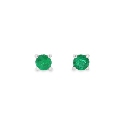 Orecchini Smeraldo Punto Luce 4V ct 0,20 Misura 3,2 mm taglio rotondo Oro Bianco18 kt 1,04 gr