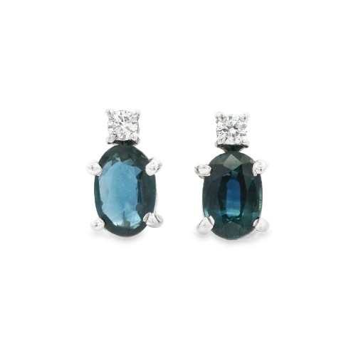 Orecchini Zaffiri 6 X 4 mm ct 1,05  Diamanti ct 0,06 F VS Oro 18 kt
