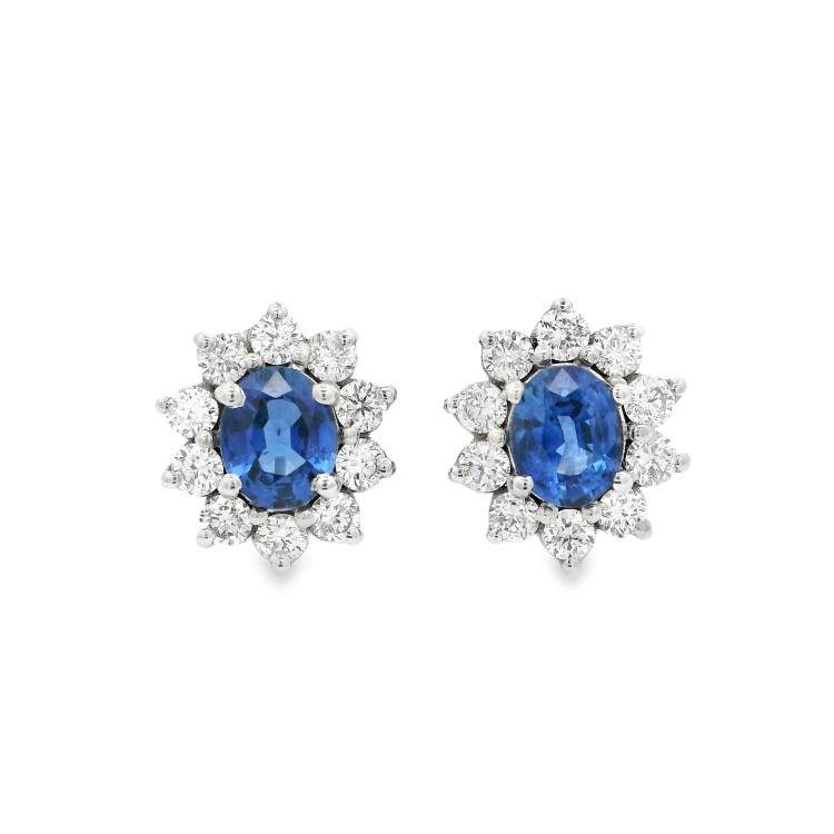 Orecchini Margherita Zaffiro 5 x 4 mm ct 0,87 e  Diamanti ct 0,50 F VS Oro 18 kt 2,36  gr