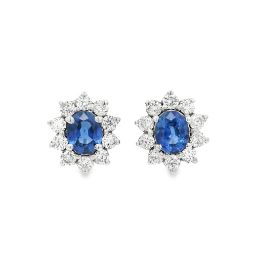 Orecchini Margherita Zaffiro 5 x 4 mm ct 0,87 e  Diamanti ct 0,50 F VS Oro 18 kt 2,36  gr