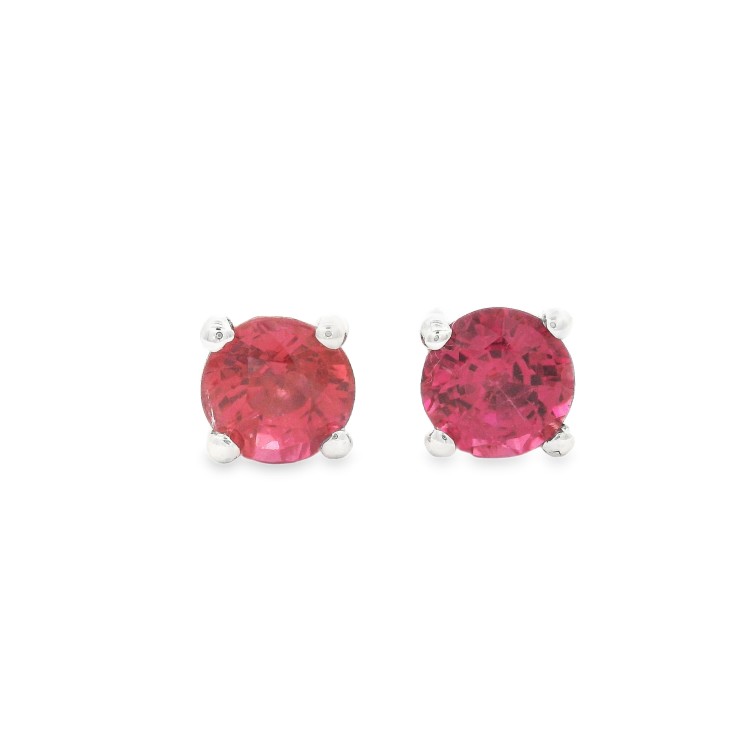 Orecchini Zaffiro Rosa Punto Luce 4V ct 0,93 Misura 4,4 mm taglio rotondo Oro Bianco18 kt 1,21 gr