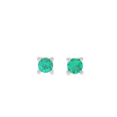 Orecchini Smeraldo Punto Luce 4V ct 0,35 Misura 3,7 mm taglio rotondo Oro Bianco18 kt 1,33 gr