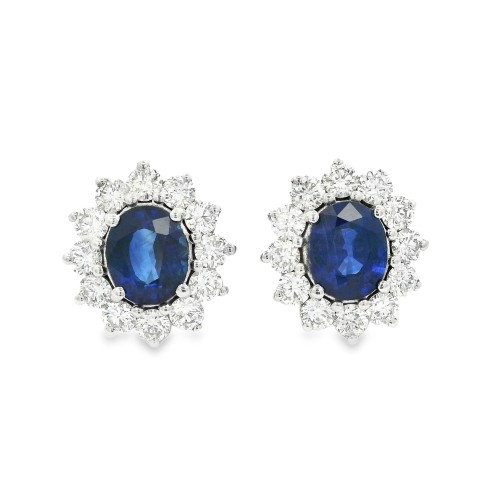 Orecchini Margherita Zaffiro 6 x 5 mm  ct 1,52  Diamanti Taglio a Brillante ct 0,91 F VS Oro Bianco 18 kt 3,03 gr