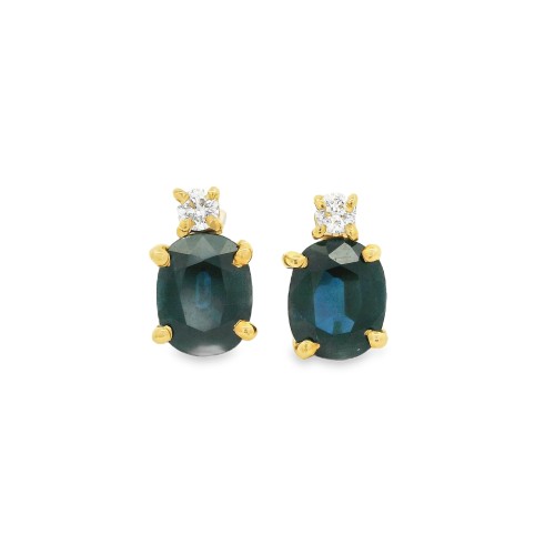 Orecchini Zaffiri 6 x 5 mm  ct 1,58 Diamanti ct 0,06 F VS Oro Giallo18 kt 1,63 gr