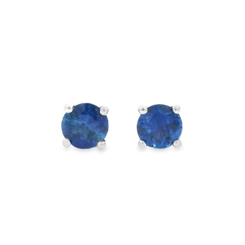 Orecchini Zaffiro Blu Punto Luce 4GFV ct 0,71 Misura 4,3 mm taglio rotondo Oro Bianco18 kt 1,38 gr