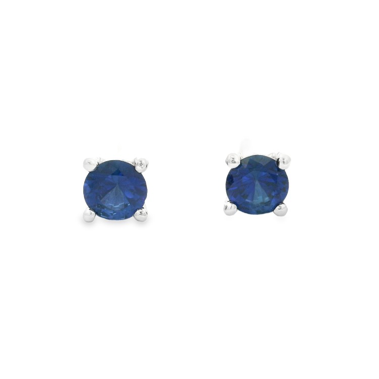 Orecchini Zaffiro Blu Punto Luce 4V ct 0,51 Misura 3,9 mm taglio rotondo Oro Bianco18 kt 1,36 gr