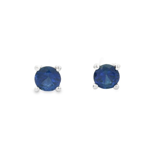 Orecchini Zaffiro Blu Punto Luce 4V ct 0,51 Misura 3,9 mm taglio rotondo Oro Bianco18 kt 1,36 gr