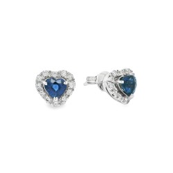 Orecchini Cuore Zaffiro ct 0,85 Diamanti ct 0,18 F VS Oro Bianco 18 kt 2,66 gr 2