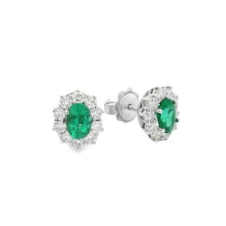 Orecchini Margherita Smeraldi 6 x 4 mm ct 0,90 Diamanti ct 0,78 EVS  Oro Bianco 750 18 kt 3,18 gr 2