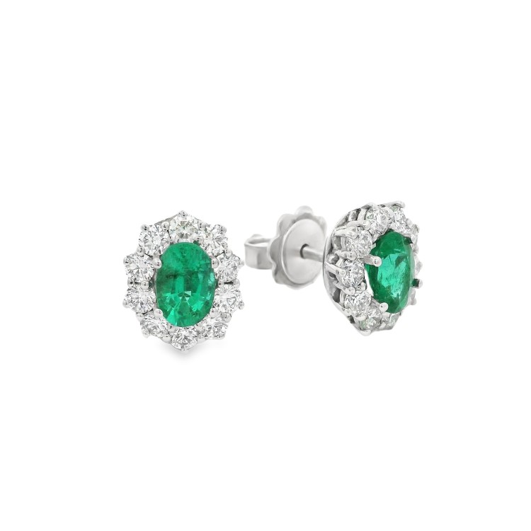 Orecchini Margherita Smeraldi ct 0,90 Diamanti ct 0,78 EVS  Oro Bianco 750 18 kt 3,18 gr
