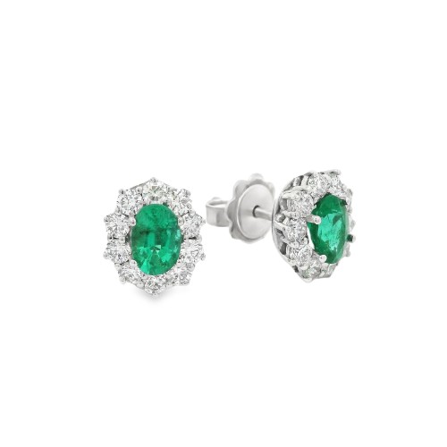 Orecchini Margherita Smeraldi ct 0,90 Diamanti ct 0,78 EVS  Oro Bianco 750 18 kt 3,18 gr
