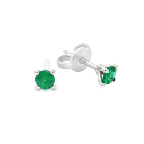 Orecchini Smeraldo Punto Luce 4V ct 0,20 Misura 3,2 mm taglio rotondo Oro Bianco18 kt 1,04 gr