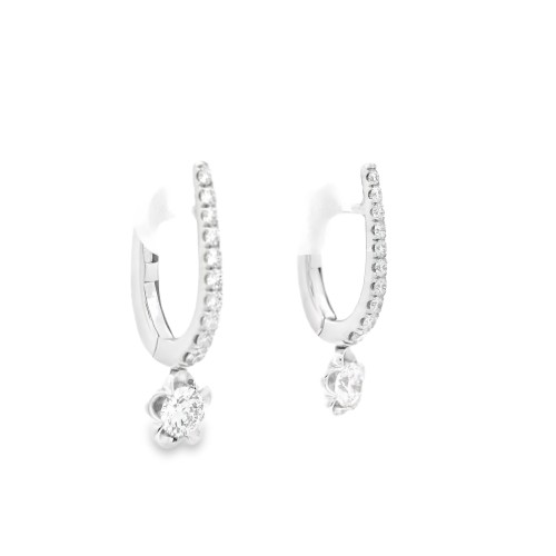 Orecchini Pendenti Fiore Diamanti ct 0,36 + 0,28 E VVS Oro Bianco 18 kt 2,69 gr