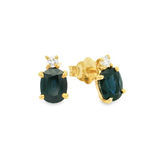 Orecchini Zaffiri 6 x 5 mm  ct 1,58 Diamanti ct 0,06 F VS Oro Giallo18 kt 1,63 gr