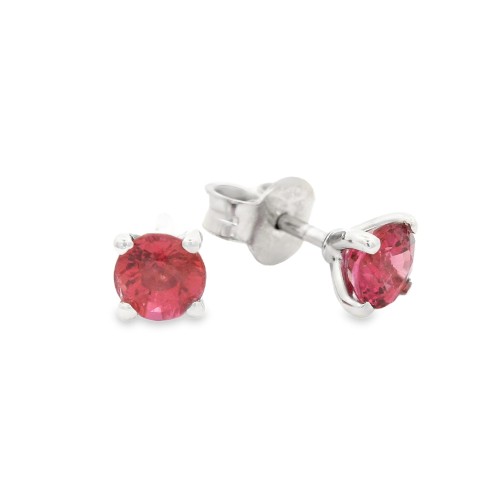 Orecchini Zaffiro Rosa Punto Luce 4V ct 0,93 Misura 4,4 mm taglio rotondo Oro Bianco18 kt 1,21 gr