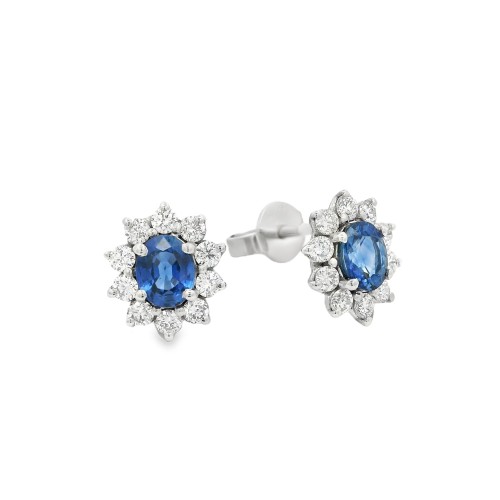 Orecchini Margherita Zaffiro 5 x 4 mm ct 0,87 e  Diamanti ct 0,50 F VS Oro 18 kt 2,36  gr