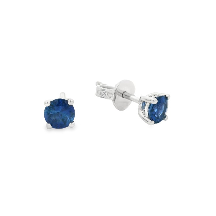 Orecchini Zaffiro Blu Punto Luce 4GFV ct 0,71 Misura 4,3 mm taglio rotondo Oro Bianco18 kt 1,38 gr