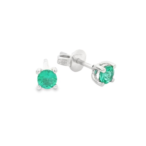 Orecchini Smeraldo Punto Luce 4V ct 0,35 Misura 3,7 mm taglio rotondo Oro Bianco18 kt 1,33 gr