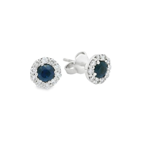 Orecchini Margherita Zaffiro 3,8 mm ct 0,50 Diamanti ct 0,23 F VS Oro Bianco 18 kt 2,15 gr