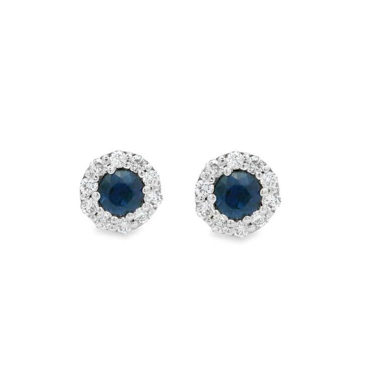 Orecchini Margherita Zaffiro 3,8 mm ct 0,50 Diamanti ct 0,23 F VS Oro Bianco 18 kt 2,15 gr