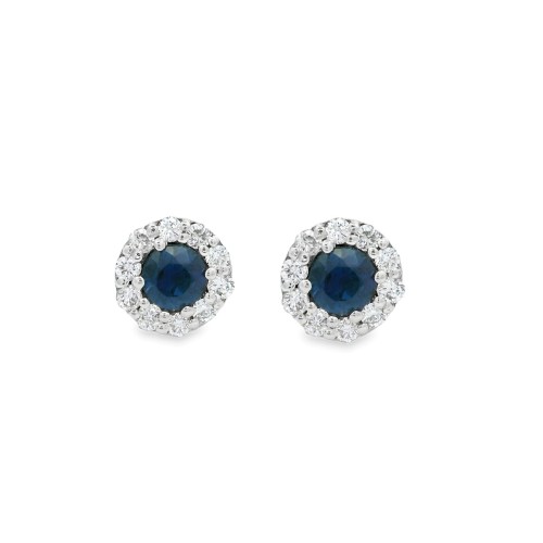 Orecchini Margherita Zaffiro 3,8 mm ct 0,50 Diamanti ct 0,23 F VS Oro Bianco 18 kt 2,15 gr