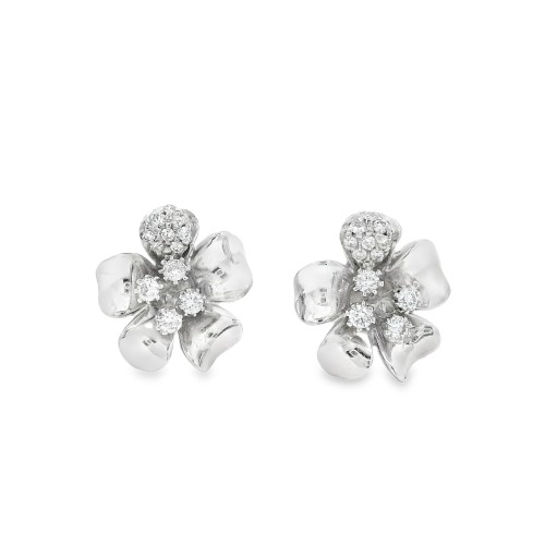 Orecchini a Fiore Diamanti ct 0,26 F VVS  misure 11,5 x 11,5 Oro Bianco 18 kt 5,2 gr
