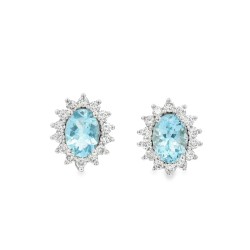 Orecchini Acquamarina Ovale 7 x 5 Margherita ct 1,44 Diamanti ct 0,52 FG VS2 Oro Bianco 750 18 kt 3,25 gr