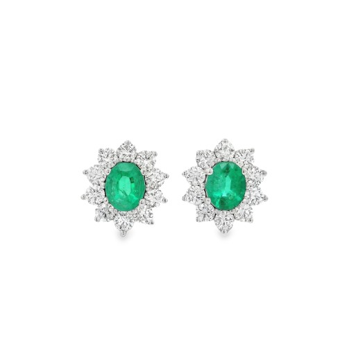 Orecchini Margherita Smeraldi ct 0,90 Diamanti ct 0,77 EVS  Oro Bianco 750 18 kt 2,36 gr