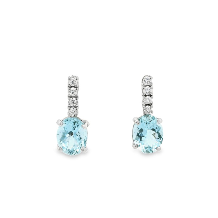 Orecchini Acquamarina Pendenti Ovale 9 x 7 mm ct 3,52 e Diamanti Taglio a Brillante ct 0,22 F VS2 Oro Bianco 750 18 kt 3,01 gr 