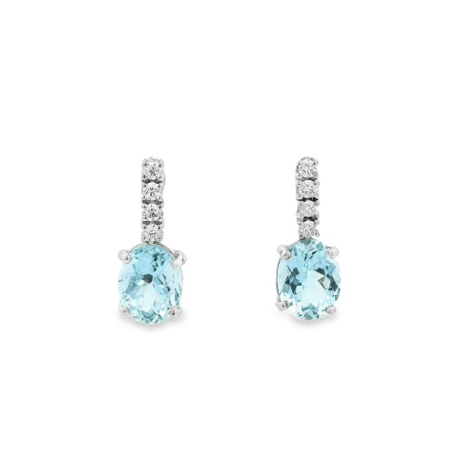 Orecchini Acquamarina Pendenti Ovale 9 x 7 mm ct 3,52 Diamanti ct 0,22 F VS2 Oro Bianco 750 18 kt 3,39 gr misure 18 x 7 mm