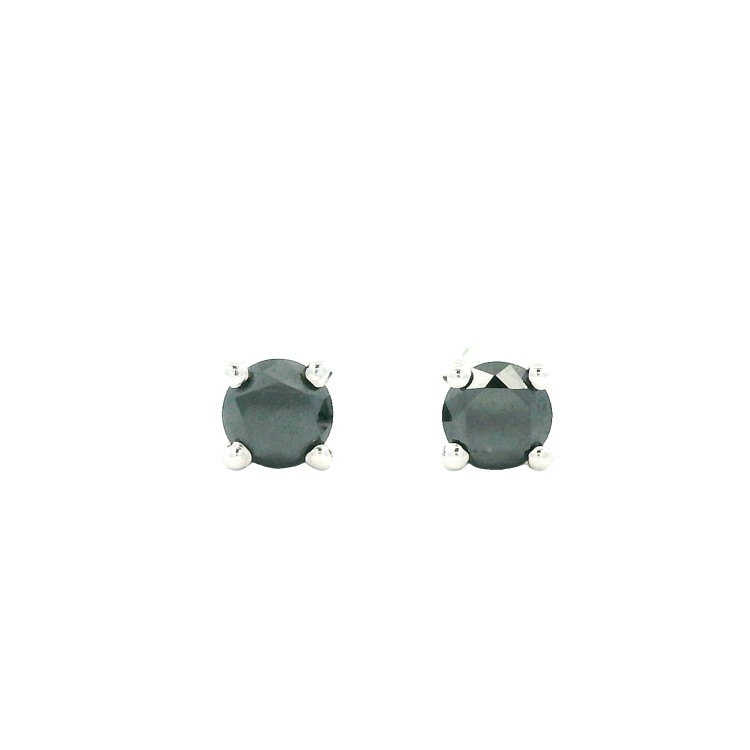 Orecchini Diamante Nero Punto Luce 4V ct 0,35 Misura 3,4 mm taglio rotondo Oro Bianco18 kt 0,96 gr