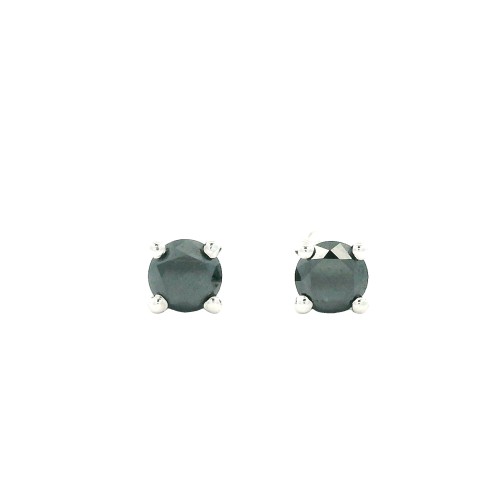 Orecchini Diamante Nero Punto Luce 4V ct 0,35 Misura 3,4 mm taglio rotondo Oro Bianco18 kt 0,96 gr