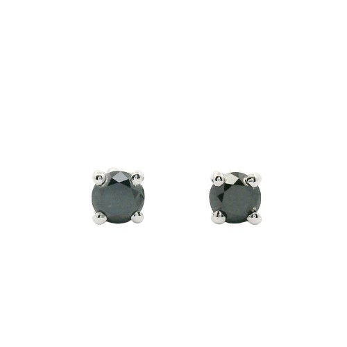 Orecchini Diamante Nero Punto Luce 4V ct 0,29 Misura 3,3 mm taglio rotondo Oro Bianco18 kt 1,07 gr