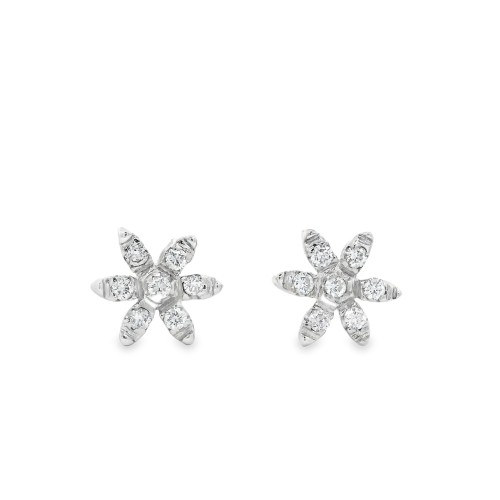 Orecchini Fiore misura 7,4 mm Diamanti Taglio a Brillante ct 0,12 F VS e Oro Bianco 750 18 kt 1,95 gr