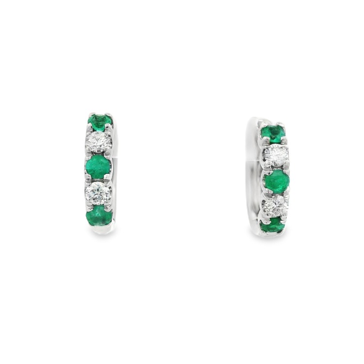 Orecchini Smeraldi ct 0,26 a Cerchio 13,6 x 3 x 2,6 mm Diamanti ct 0,20 EF VS Oro Bianco 18 kt 2,83 gr