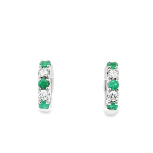 Orecchini Smeraldi ct 0,38 a Cerchio 14,8 x 3,3 x 2,9 mm Diamanti ct 0,28 EF VS Oro Bianco 18 kt 3,47 gr
