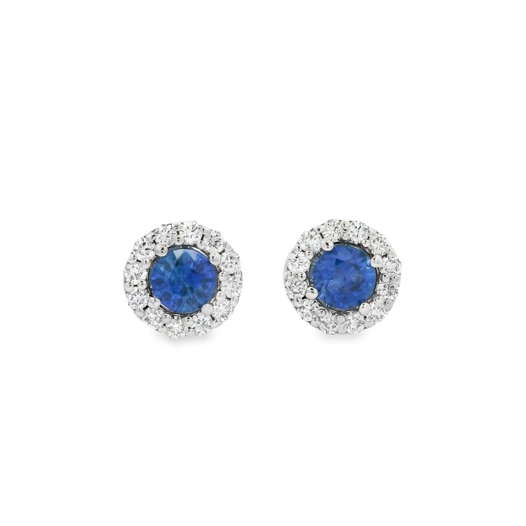 Orecchini Margherita Zaffiro 3,8 mm ct 0,53 Diamanti ct 0,28 F VS Oro Bianco 18 kt 2,34 gr