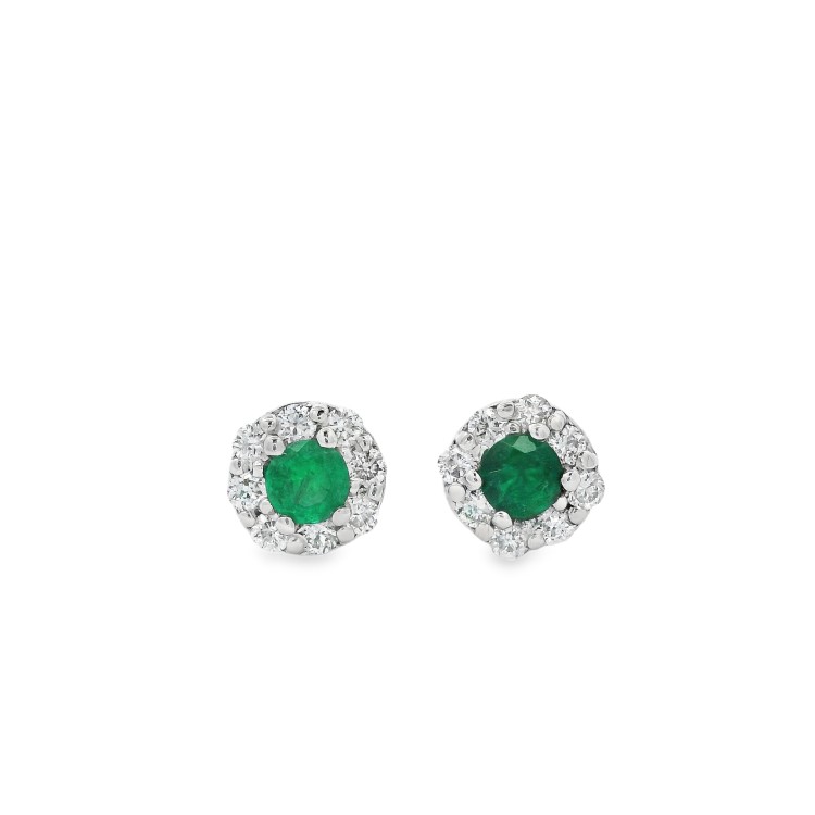 Orecchini Smeraldi ct 0,17 e Diamanti ct 0,18 F VS Oro Bianco 18 kt 1,84 gr