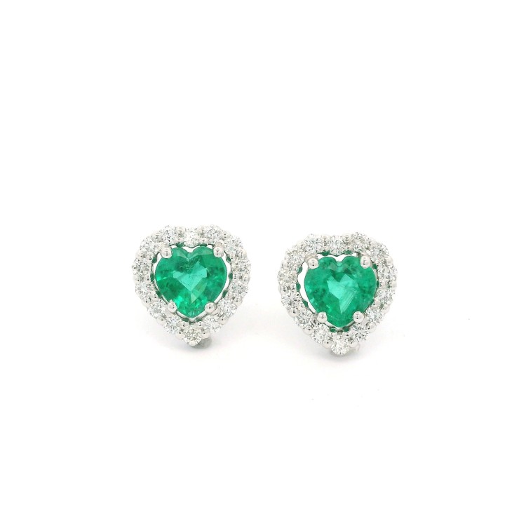 Orecchini Cuore Smeraldi ct 0,84 diamanti ct 0,29 EF VS Oro Bianco 18 kt 2,76 gr