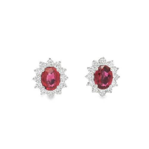Orecchini Margherita Rubino 5x4 mm ct 0,42 Diamanti ct 0,28 F VS2 Oro 18 kt 2,02 gr