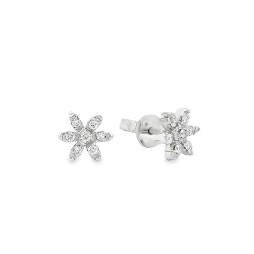 Orecchini Fiore misura 7,4 mm Diamanti Taglio a Brillante ct 0,12 F VS e Oro Bianco 750 18 kt 1,95 gr