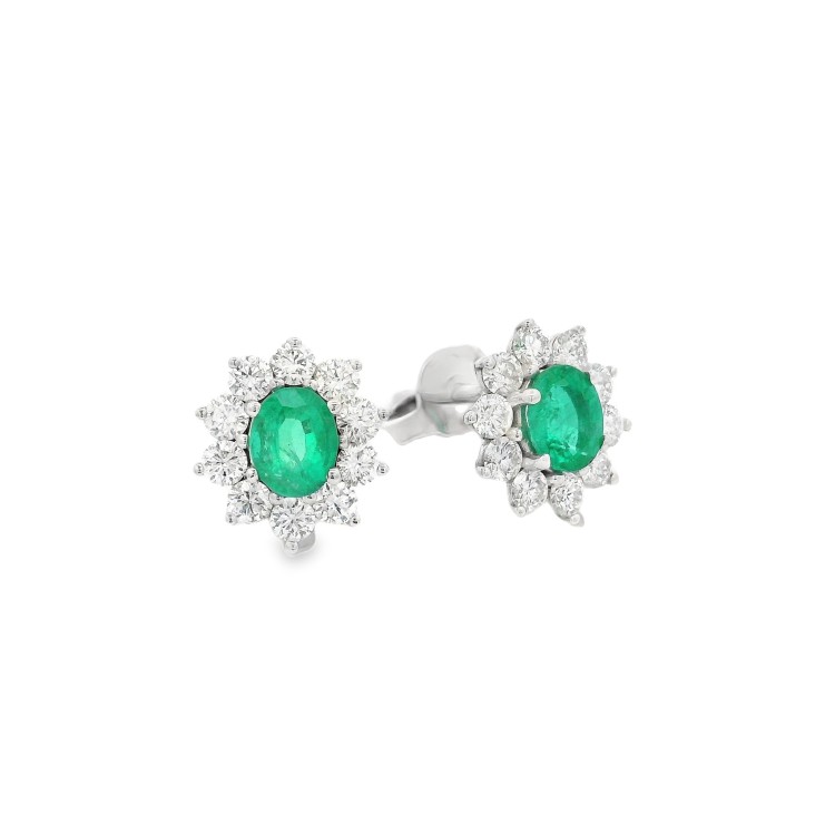 Orecchini Margherita Smeraldi ct 0,90 Diamanti ct 0,77 EVS  Oro Bianco 750 18 kt 2,36 gr