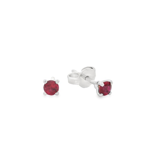 Orecchini Rubino Punto Luce 4V ct 0,35 Misura 3,3 mm taglio rotondo Oro Bianco18 kt 1,09 gr