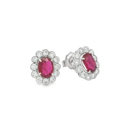 Orecchini Margherita Rubino 7 x 5 mm ct 2,01 Diamanti ct 0,75 F VS2 Oro 18 kt 3,75  gr 2