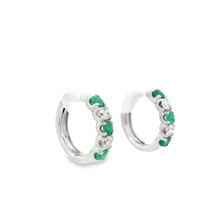 Orecchini Smeraldi ct 0,38 a Cerchio 14,8 x 3,3 x 2,9 mm Diamanti ct 0,28 EF VS Oro Bianco 18 kt 3,47 gr