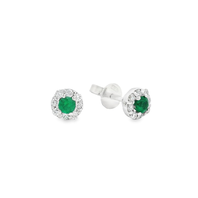Orecchini Smeraldi ct 0,17 e Diamanti ct 0,18 F VS Oro Bianco 18 kt 1,84 gr