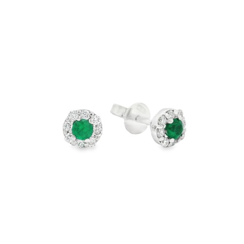 Orecchini Smeraldi ct 0,17 e Diamanti ct 0,18 F VS Oro Bianco 18 kt 1,84 gr