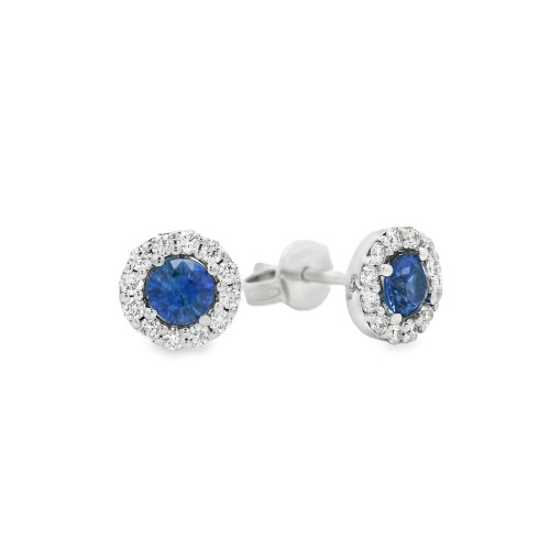 Orecchini Margherita Zaffiro 3,8 mm ct 0,53 Diamanti ct 0,28 F VS Oro Bianco 18 kt 2,34 gr