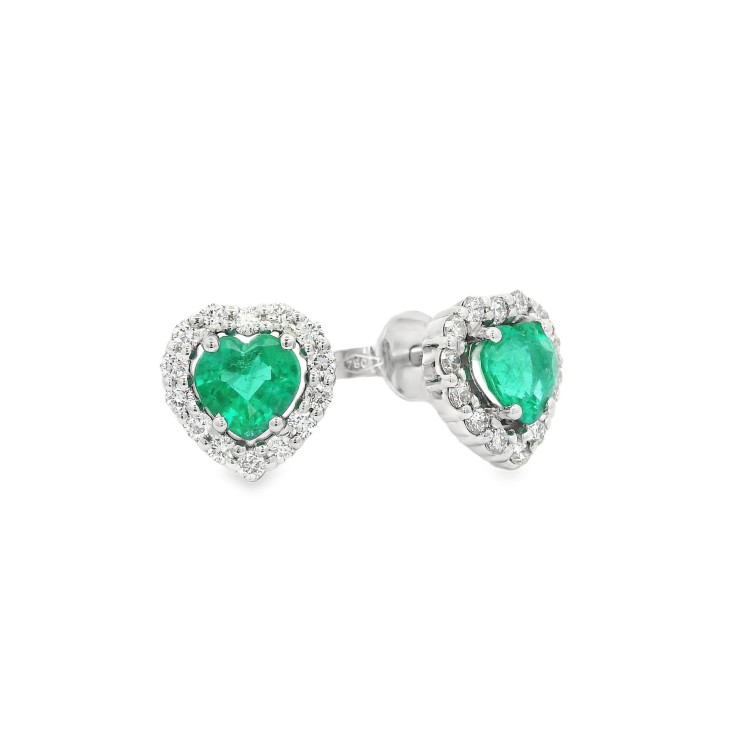 Orecchini Cuore Smeraldi ct 0,84 diamanti ct 0,29 EF VS Oro Bianco 18 kt 2,76 gr
