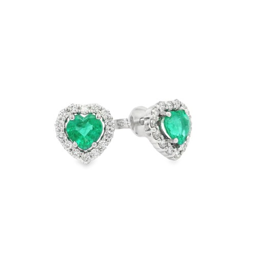 Orecchini Cuore Smeraldi ct 0,84 diamanti ct 0,29 EF VS Oro Bianco 18 kt 2,76 gr